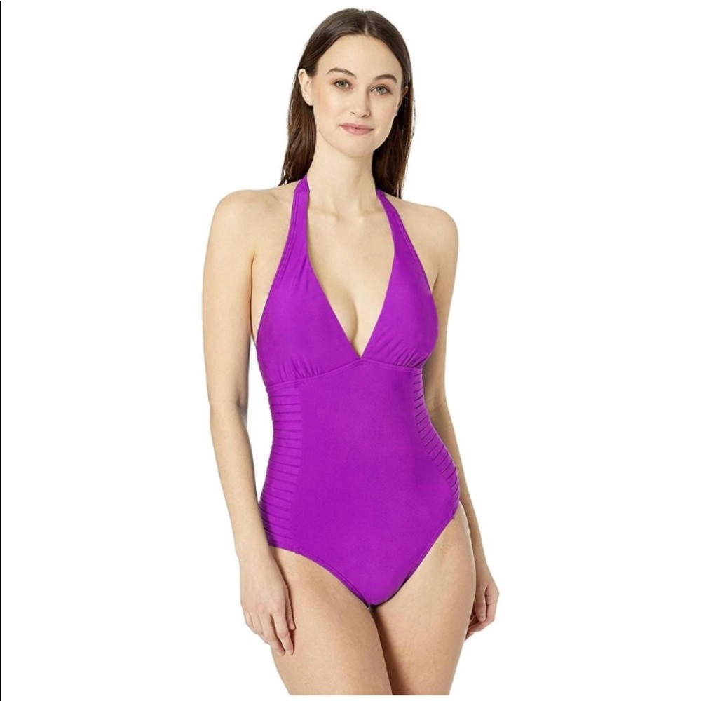 ☀️NWOT Calvin Klein Side Pleated Halter Swimsuit